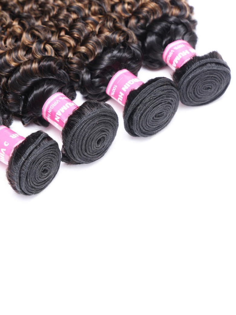 Sunber Hair Brown Balayage Highlight Jerry Curly 4 Bundles Human Virgin Hair Weave