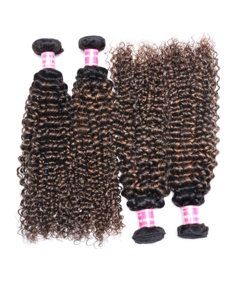 Sunber Hair Brown Balayage Highlight Jerry Curly 4 Bundles Human Virgin Hair Weave