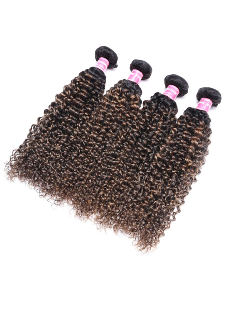 Sunber Hair Brown Balayage Highlight Jerry Curly 4 Bundles Human Virgin Hair Weave