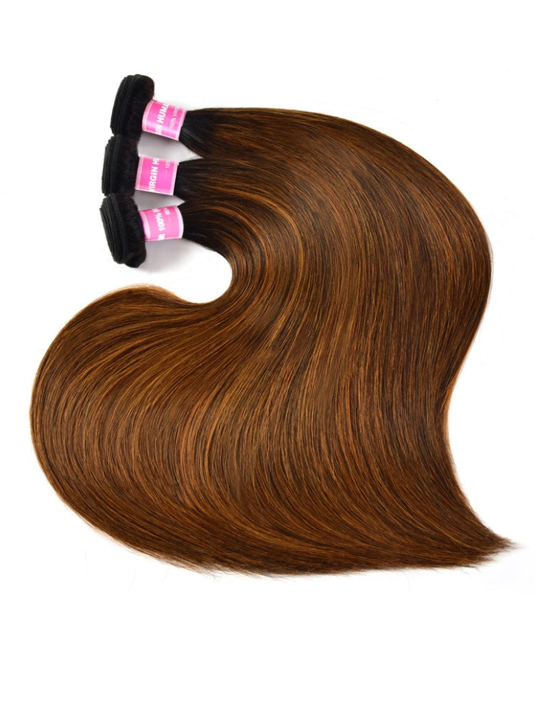 Sunber Ombre Dark Roots Balayage Color Silk Straight Human Hair Weaves 3 Bundles Deal