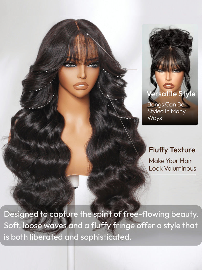 Sunber 13x4 Pull & Go Glueless Wig Pre-Everything 7x5/13x4 Lace Frontal Loose Wave Wispy Bangs Wig