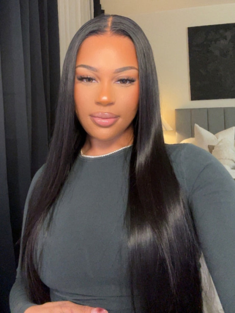 Sunber Hair Indian Virgin Hair Silky Straight Hair 3 Bundles With 4x4 Lace Closure, 8A Human Hair Weaves