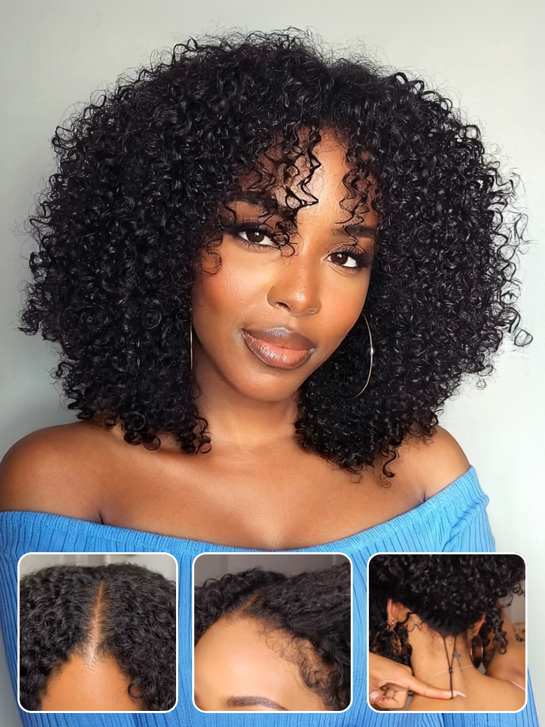 Sunber Kinky Curly 7x5 Pre Cut Lace Put On And Go Skin Melt Wigs Natural Hairline With Invisi Drawstring Valentine&