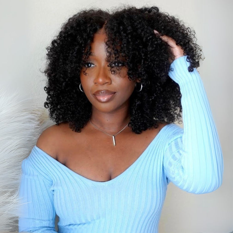 Sunber Flip Over 3/4 Half Wig Seamless Kinky Curly with 4C Edge and Invisi Drawstring-Glueless Put On And Go Beginner Friendly