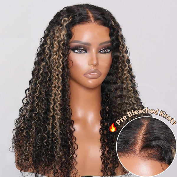 Sunber Blonde Highlight Curly 7x5 Pre-Cut Lace Bye Bye Knots Wigs Pre-Plucked HairlineFlash Sale