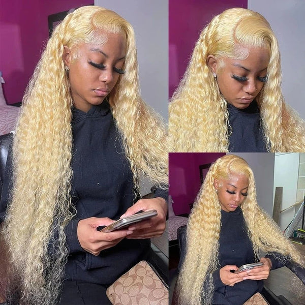 Extra 70% Off Sunber 613 Blonde Water Wave 13x4 Lace Front Wig With 180% Density