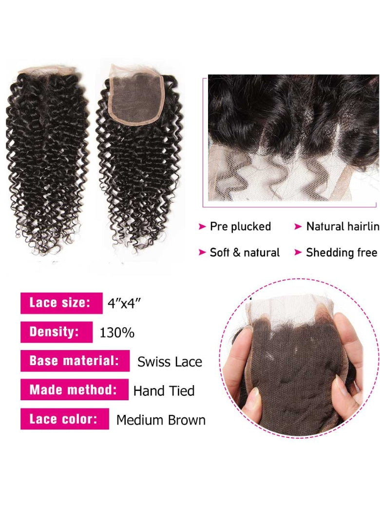 Sunber Hair Brazilian Virgin Jerry Curly Hair 3 Bundles with 4*4 Lace Closure 100% Human Hair