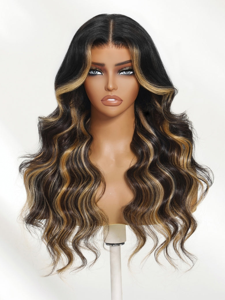 Sunber 7x5 Pre Cut Caramel Honey Brown Highlights Pre-everything Glueless Loose Wave Lace Wig With Bye Bye Knots
