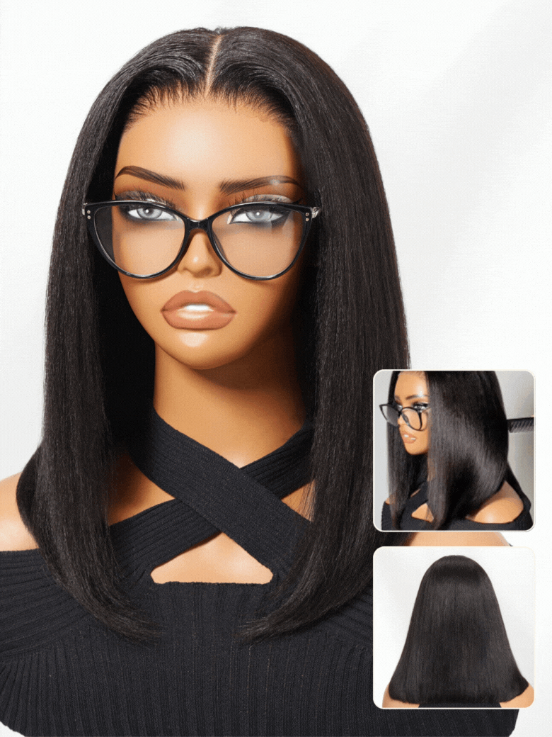 $100 OFF| Sunber Blunt Cut Yaki Bob Pre-Cut 13x4 Pre Everything Lace Frontal Straight Human Hair Wig