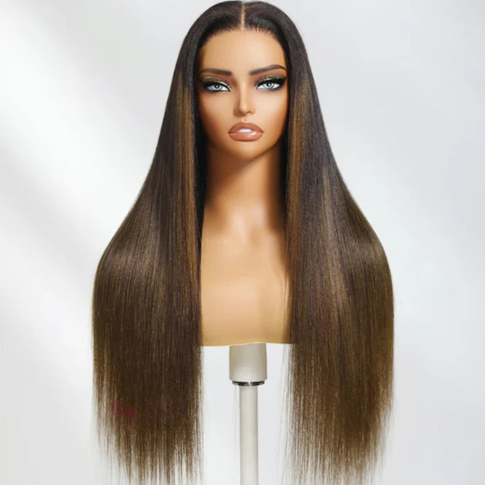 Sunber 7x5 Glueless Lace Black to Chestnut Brown Ombre Loose Wave Wig With Bleached Knots