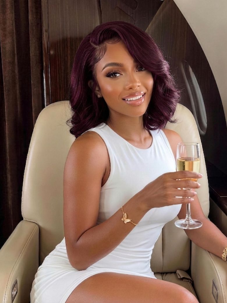 Extra 50% OFF | Sunber Purple Black Cherry Wispy Blow Out 7x5 Pre Cut Lace Loose Wave Bob Wig With Invisi Drawstring