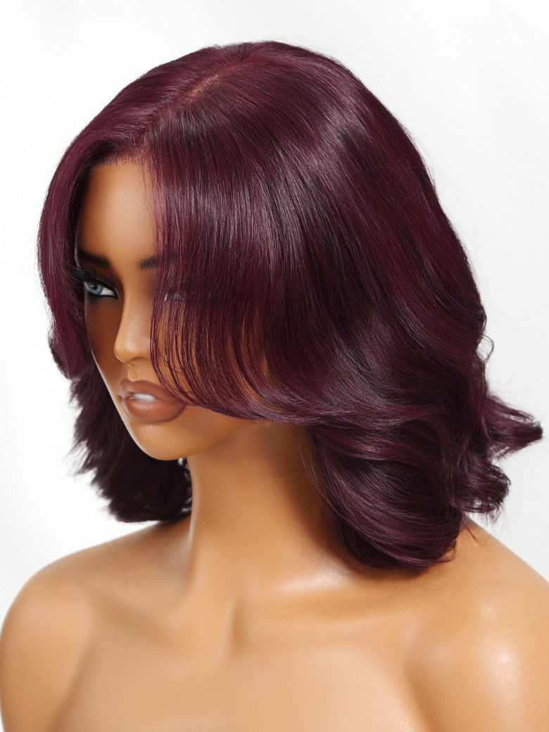 Extra 50% OFF | Sunber Purple Black Cherry Wispy Blow Out 7x5 Pre Cut Lace Loose Wave Bob Wig With Invisi Drawstring
