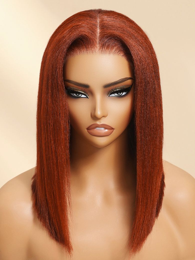Sunber 7x5 Bye Bye Knots Reddish Brown Yaki Straight Short Bob Wig With Invisi Drawstring