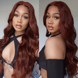 Sunber Reddish Brown 13*4 Lace Front Wig Kinky Straight Dark Auburn Copper Color Human Hair Wigs Flash Sale