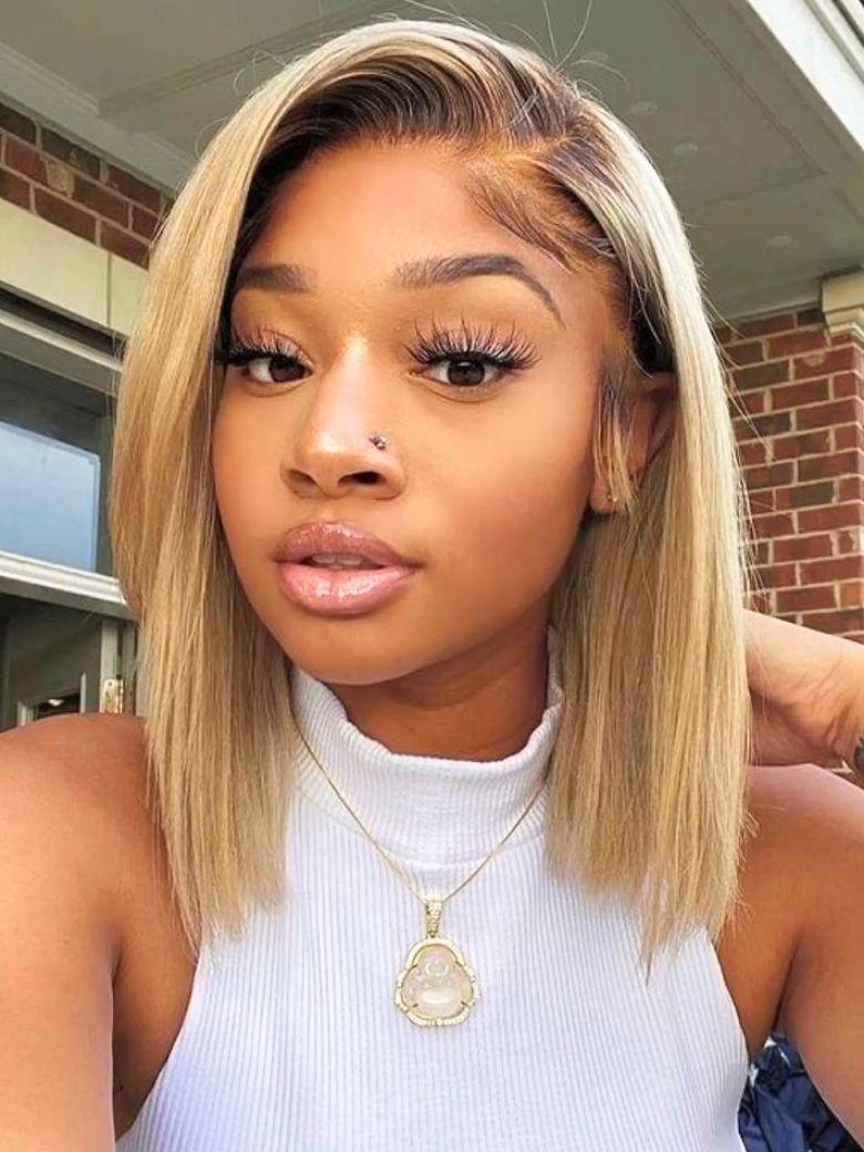 Sunber Salt And Pepper Brown Hair With Blonde Highlights 7x5 Pre Cut Lace Short Straight Bob Wig Flash Sale
