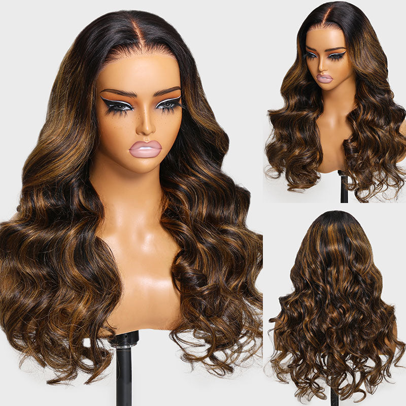 Flash Sale Sunber Balayage Highlight Body Wave Transparent  Lace Front Wigs Shadow Root Wigs Pre-Plucked With Baby Hair