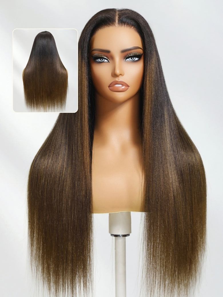 Sunber 7x5 Bye-Bye Knots Ombre Chestnut Brown Put On and Go Yaki Straight Lace Wig Flash Sale