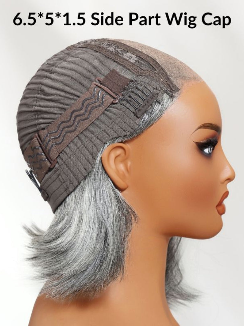 Sunber Salt and Pepper Layered Bob Minimalist Lace 6.5*5*1.5 Side Part Grey Wig Flash Sale