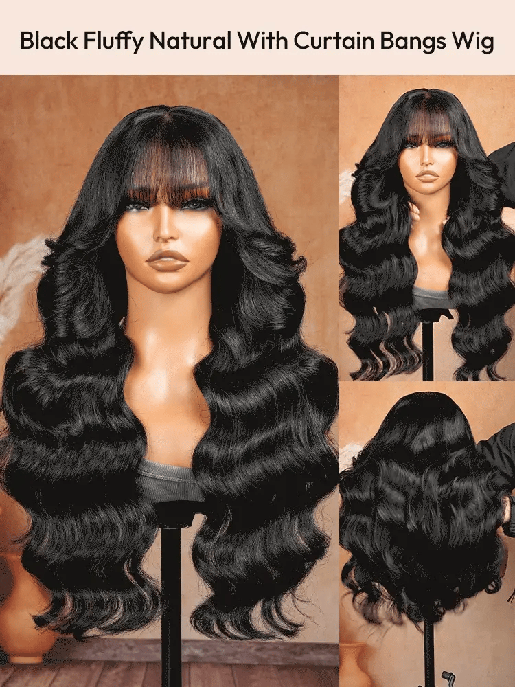 Sunber Pre-Everything 13x4 Lace Frontal Loose Wave Wigs with Bangs-Fluffy Hair 3D Dome Cap & Glueless