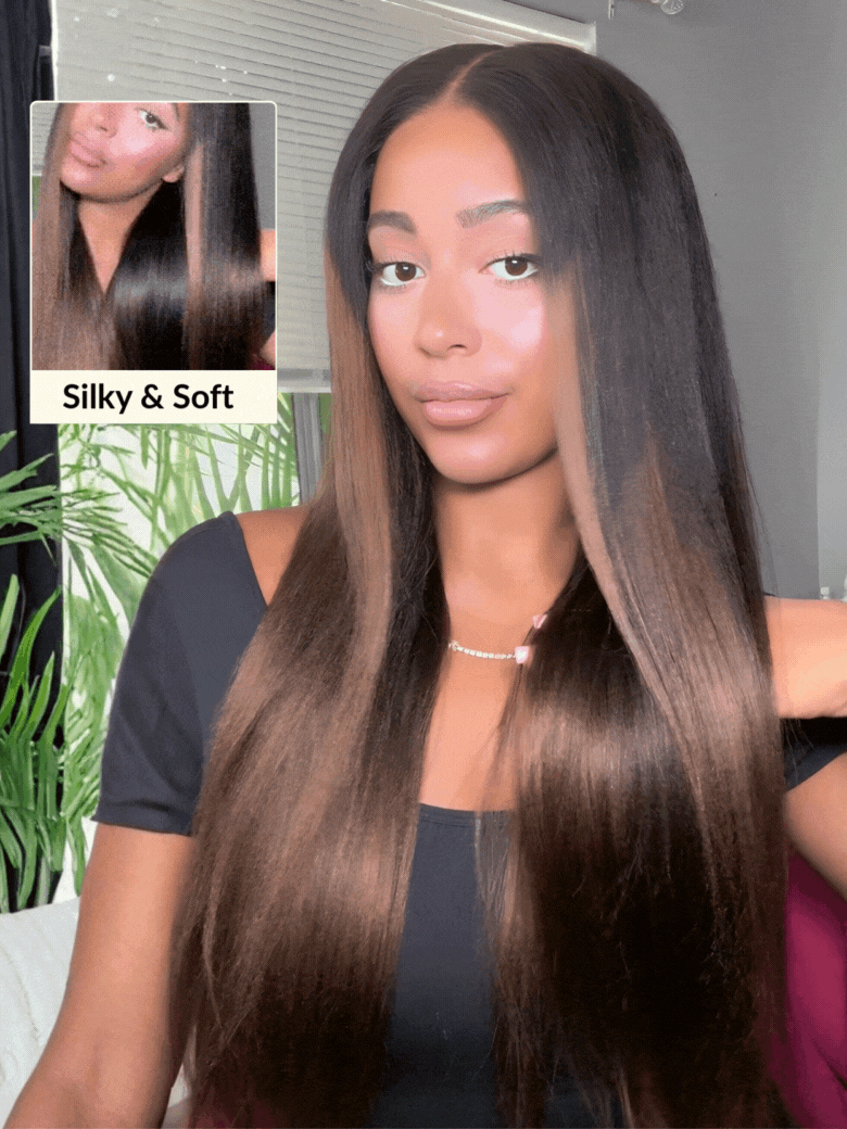 Sunber Put On and Go 7x5 Bye-Bye Knots Ombre Chestnut Brown Yaki Straight Short Bob Wig Flash Sale