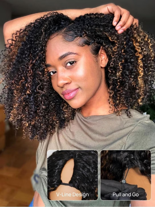 $100 OFF | Sunber Brown Highlights with Dark Roots Jerry Curly Upgraded V Part Wig