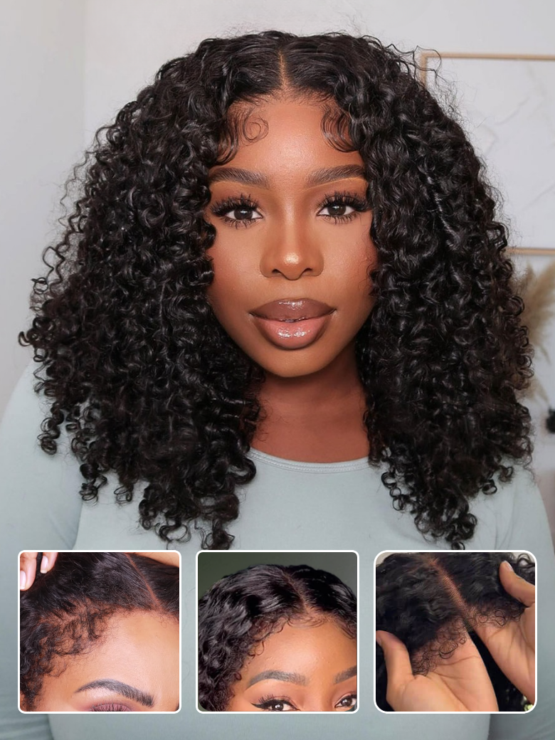 Sunber 7x5 Pre Cut 200% 4C Kinky Edge Baby Hair Curly Pre-Cut Lace Human Hair Wigs Bleached Knots With Invisi Drawstring