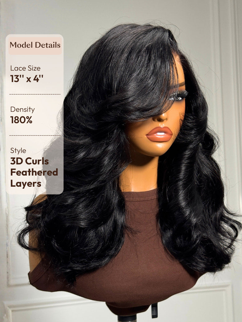 Sunber 13x4 Pre-Everything 180% Density Loose Wave Glueless Lace Frontal Wig –Feathered Style and Elastic Drawstring Flash Sale