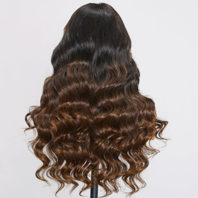 Black to Chestnut Brown Ombre Loose Wave Wig