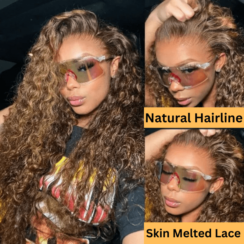 Extra 70% Off Sunber Piano Brown Highlight 13 By 4 Pre-Everything Lace Frontal Wigs Water Wave Human Hair