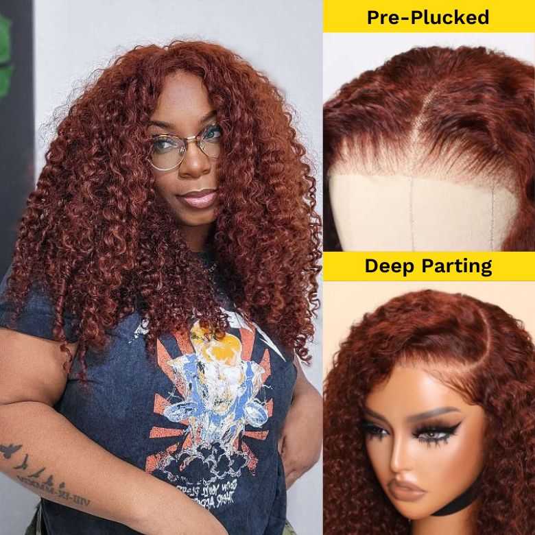 Sunber Reddish Brown Jerry Curly 7×5  Bye Bye Knots Wig Glueless 13×4 Pre-Everything Frontal Human Hair