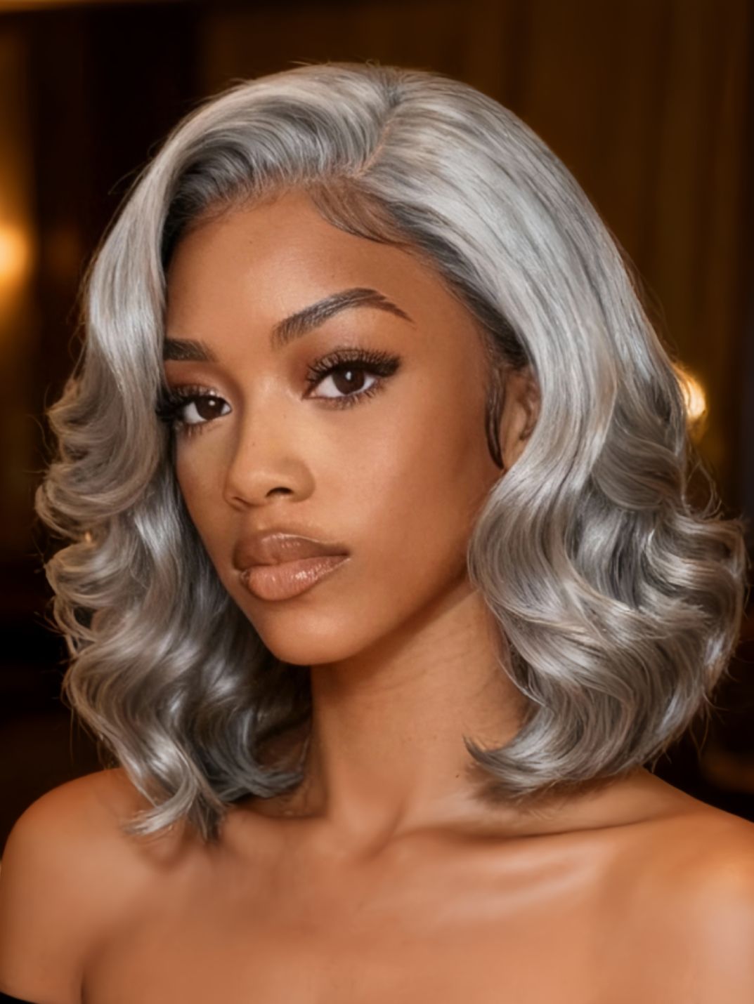 Sunber Salt and Pepper Layered Bob Minimalist Lace 6.5*5*1.5 Side Part Grey Wig Flash Sale