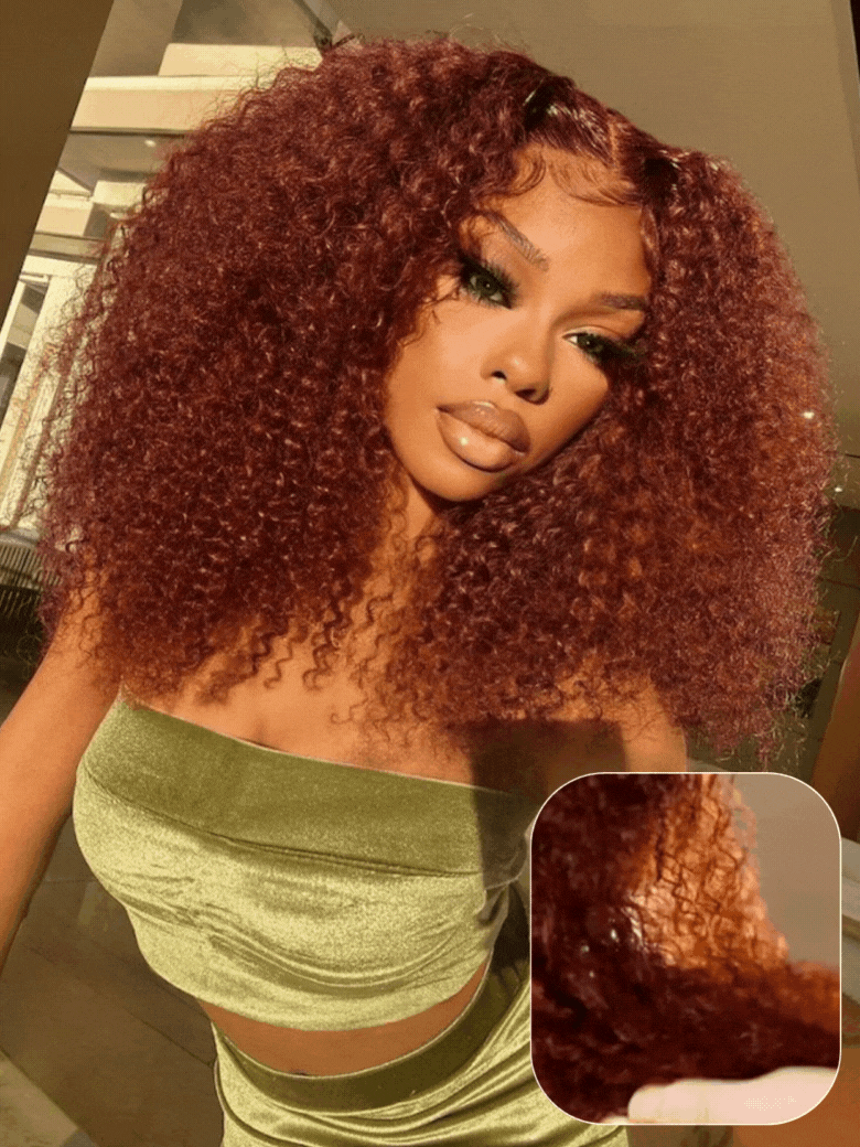 Sunber Reddish Brown Jerry Curly 7×5 Bye Bye Knots Wig-Glueless & 100% Human Hair & Elastic Drawstring Flash Sale