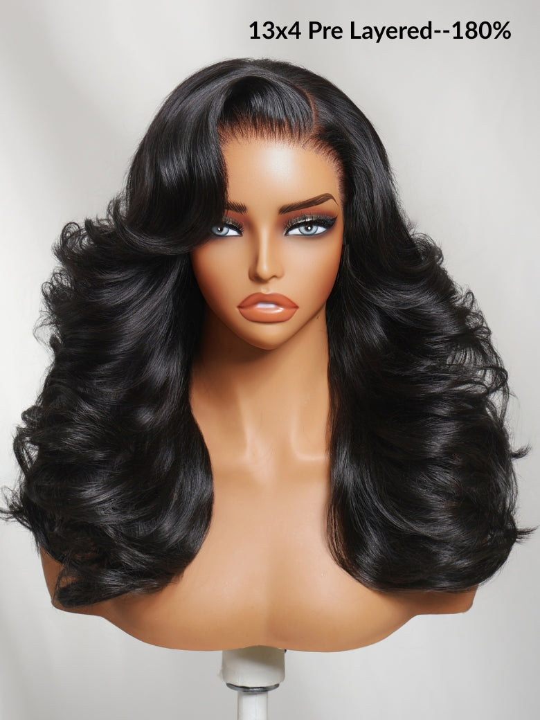 Sunber 180% Density 13x4 Pre-Everything Loose Wave Glueless Lace Frontal Wig –Feathered Style and Elastic Drawstring Flash Sale