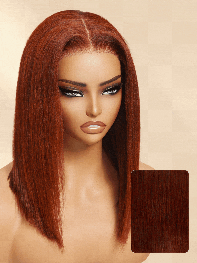 Sunber 7x5 Bye Bye Knots Reddish Brown Yaki Straight Short Bob Wig
