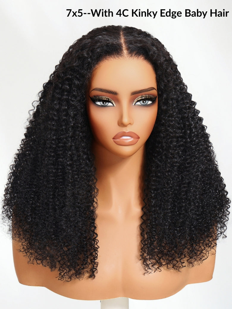 Sunber Kinky Curly 7x5 Pre Cut Lace Put On And Go Skin Melt Wigs Natural Hairline With Invisi Drawstring Flash Sale