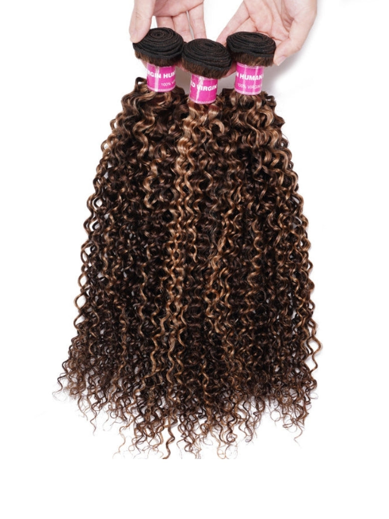 Sunber Ombre Blonde Highlight Curly 3 Bundles On Sale-10-26 Inch & 100% Human Hair