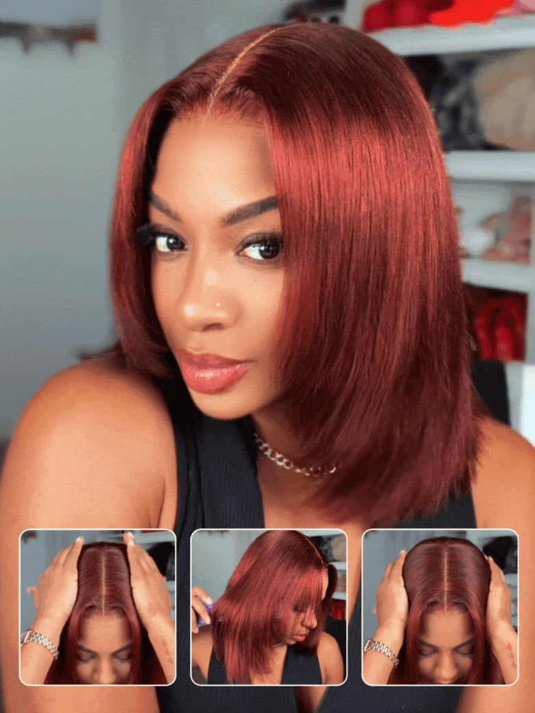 Sunber 7x5 Pre Cut Lace Reddish Brown Jerry Curly Bye Bye Knots Gluelesss Invisible Knots Wig With Invisi Drawstring Flash Sale