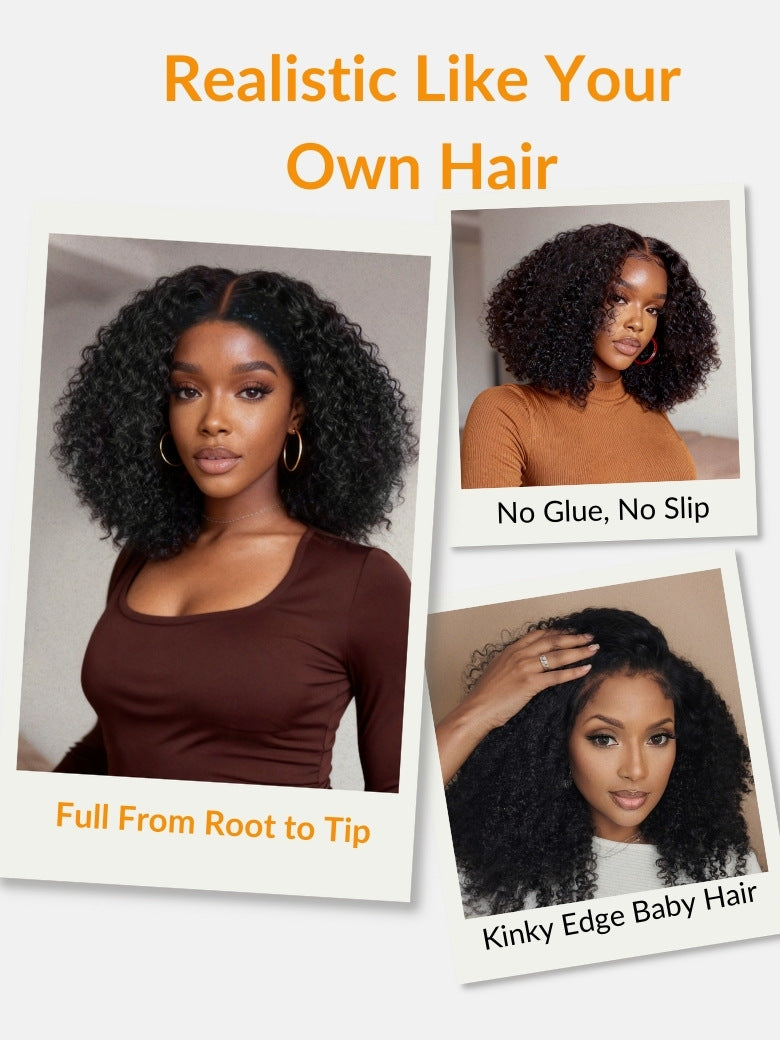 Sunber 7x5 Pre Cut 200% 4C Kinky Edge Baby Hair Curly Pre-Cut Lace Human Hair Wigs Bleached Knots With Invisi Drawstring