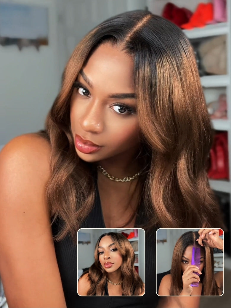 Sunber 7x5 Bye-Bye Knots Ombre Chestnut Brown Put On and Go Yaki Straight Lace Wig Flash Sale