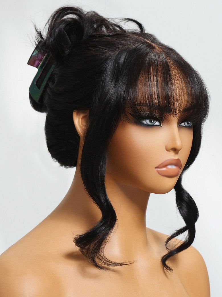 Sunber Pre-Everything 13x4 Lace Frontal Loose Wave Wigs with Bangs-Fluffy Hair 3D Dome Cap & Glueless