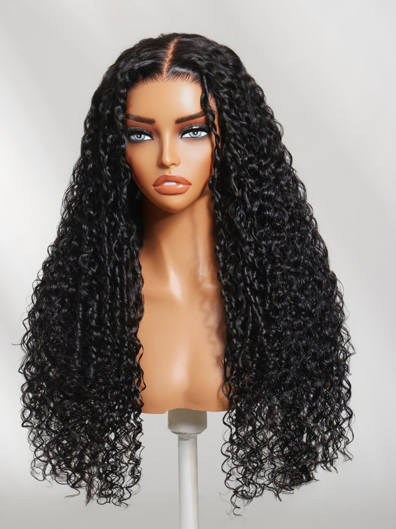 Sunber 7x5 Pre Cut 4D Mixed Texture Burmese Curls Tight Water Wave Lace Part Wig With Finger Coil Ends