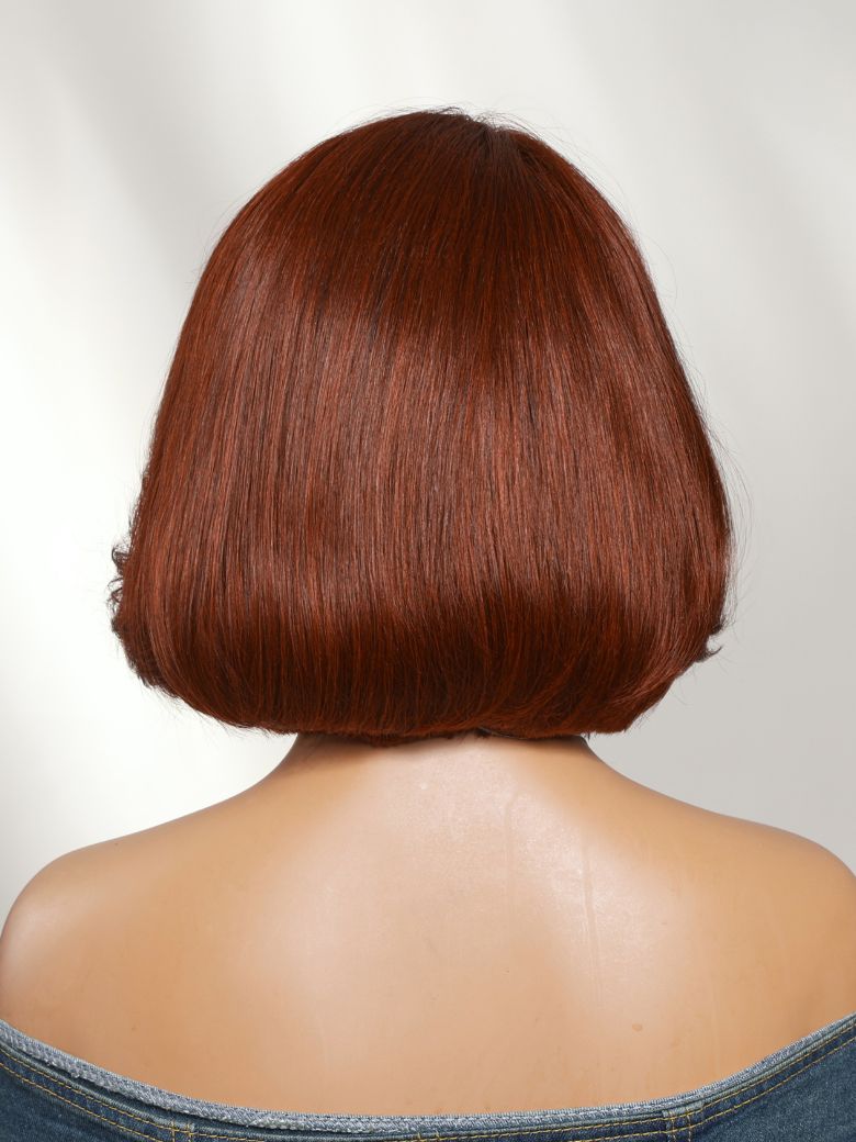 Sunber 7x5 Pre Cut Red Brown Blowout Bob Lace Wig With Side Part Layers