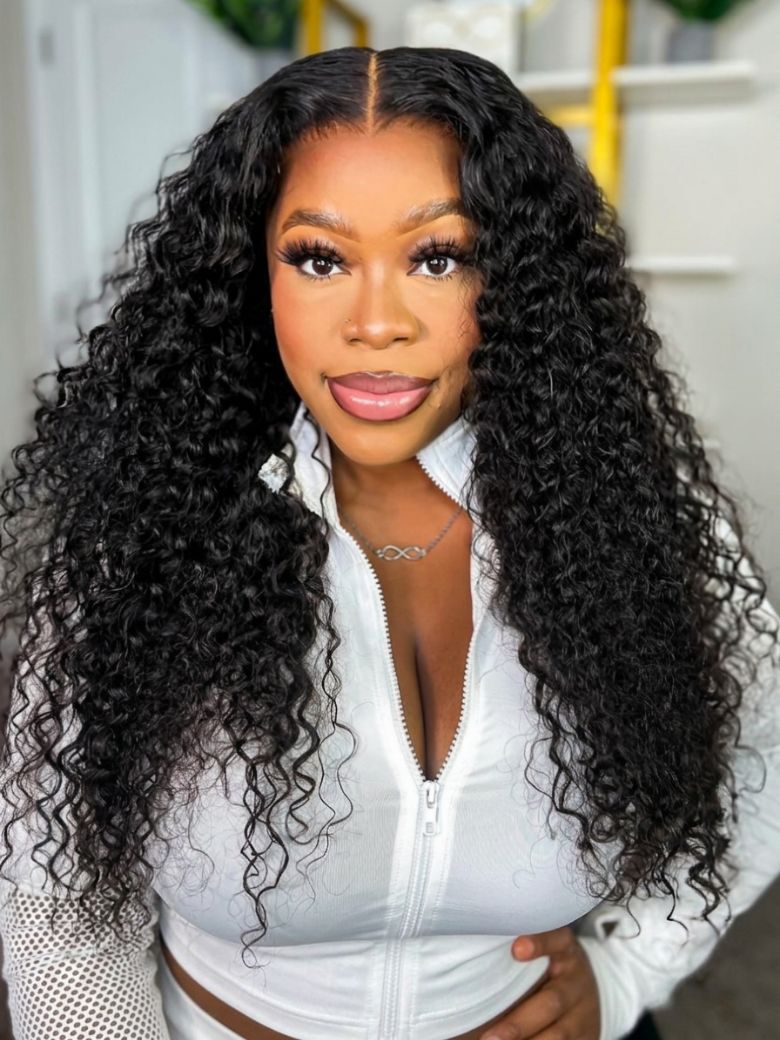 Sunber 5x5 HD Jerry Curly Natural Black Pre Cut Lace Wig With Invisi Drawstring