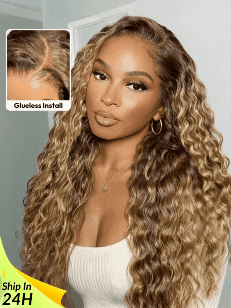Sunber Water Wave Honey Blonde Highlighted 13x4 Pre Everything Lace Frontal Wig With Invisi Drawstring