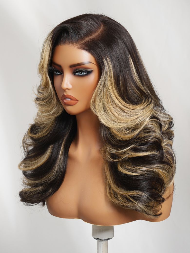 Sunber 200% Density Blonde Highlights Effortlessly Feathered Hairstyles 7x5 Pre Cut Lace Wig With Layered Haircuts