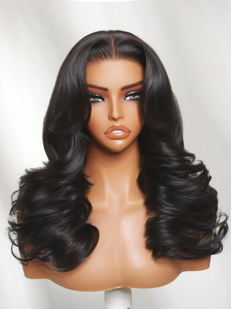 Sunber 200% Density Feathered Hairstyles With Face-framing 7x5 Pre Cut Lace Wig With Full Bouncy Blowout