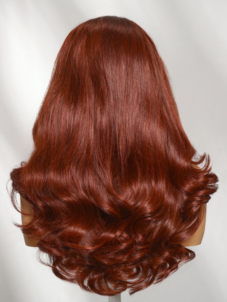 Sunber 200% Density 7x5 Pre Cut Reddish Brown Blowout Soft Body Wave Lace Wig With Face-Framing Layers
