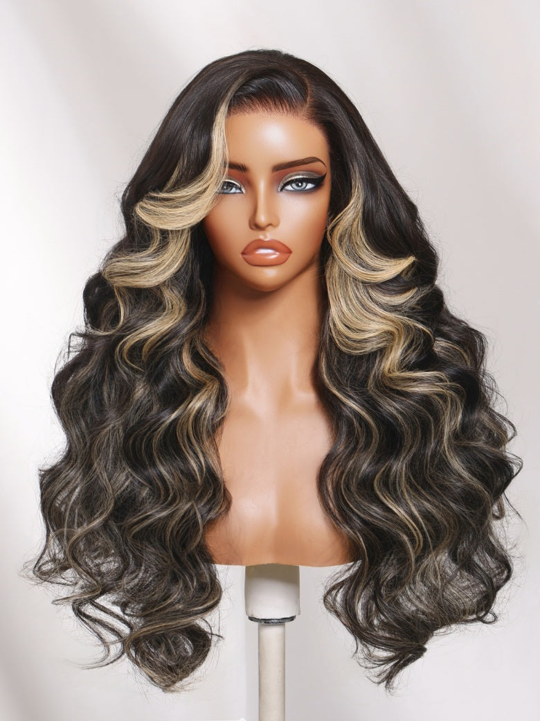 Sunber 7x5 Pre Cut Blonde Balayage Highlight Body Wave Lace Wig With Soft Face-Framing Layers