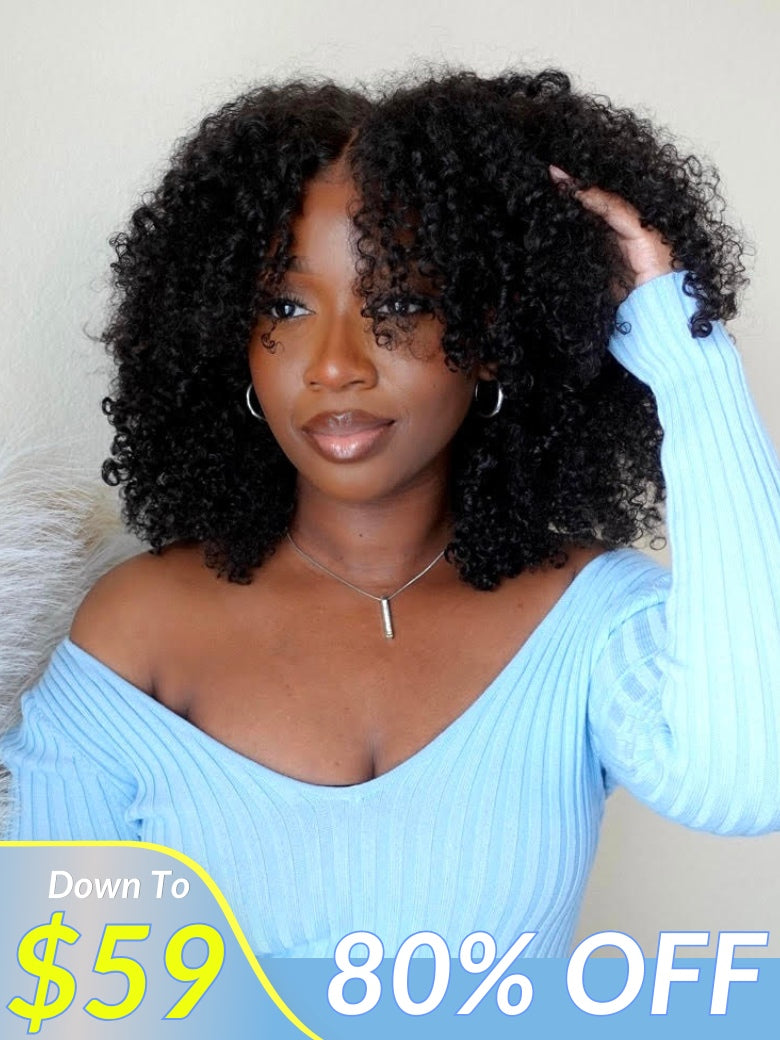 Down To $59 Scalp Look Kinky Curly New Upgrade Glueless Wig With Invisi Drawstring 7x5 Lace Wig Flash Sale