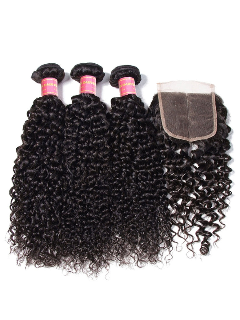 Sunber Hair Brazilian Virgin Jerry Curly Hair 3 Bundles with 4*4 Lace Closure 100% Human Hair